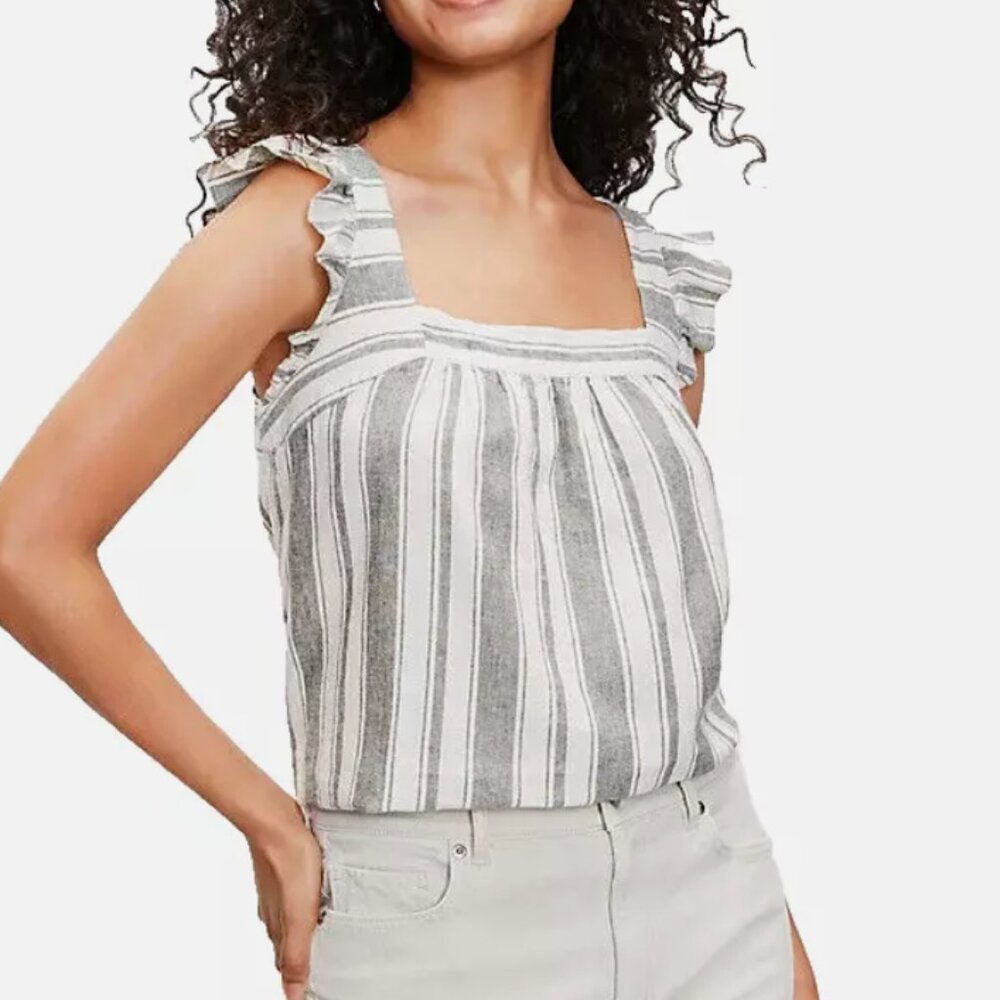 Loft flutter sleeve grey and white striped top size XS